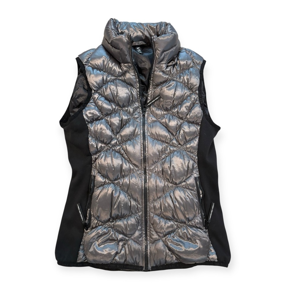 Women's Black and Silver Quilted Vest